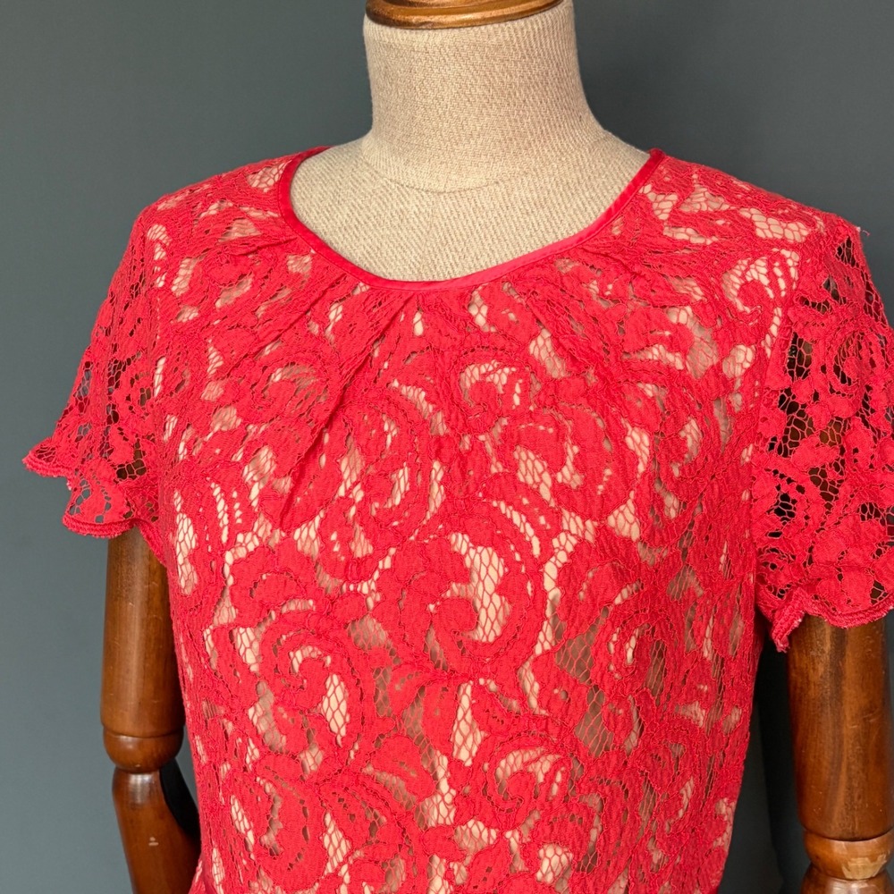 Adrianna Papell Lace‎ Midi Dress | Size 10 | Coral Floral Sleeveless